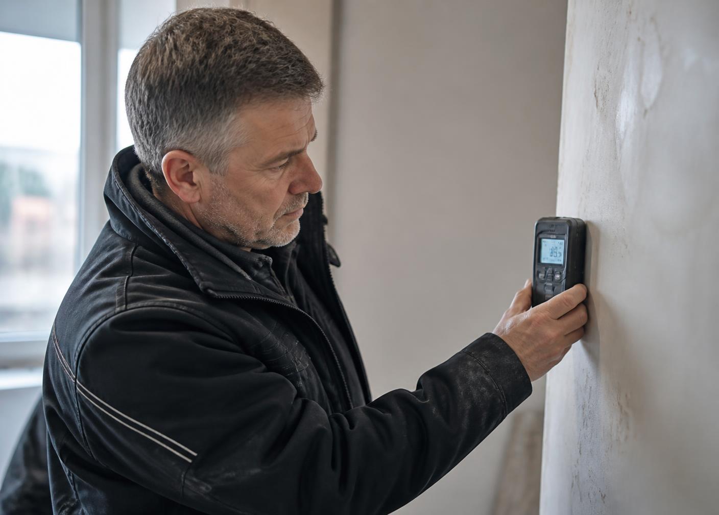Expert relevant le taux d'humidité d'un mur avec un appareil de mesure